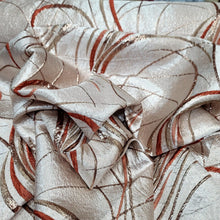 Load image into Gallery viewer, Fabric Sold By The Yard Silver Copper SWIRLS ON BEIGE BROCADE JACQUARD
