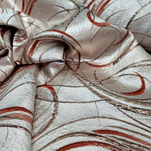 Load image into Gallery viewer, Fabric Sold By The Yard Silver Copper SWIRLS ON BEIGE BROCADE JACQUARD
