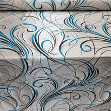 Load image into Gallery viewer, Fabric By The Yard Teal Brocade Swirls Royalty Metallic On Beige Jacquard
