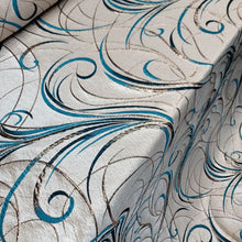 Load image into Gallery viewer, Fabric By The Yard Teal Brocade Swirls Royalty Metallic On Beige Jacquard
