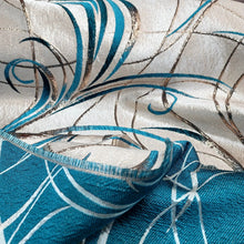 Load image into Gallery viewer, Fabric By The Yard Teal Brocade Swirls Royalty Metallic On Beige Jacquard
