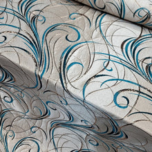 Load image into Gallery viewer, Fabric By The Yard Teal Brocade Swirls Royalty Metallic On Beige Jacquard
