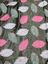 Load image into Gallery viewer, Pink Green Leaves Brocade Fabric Sold By The Yard Black Organza
