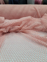 Load image into Gallery viewer, Fabric Sold By The Yard Blush Pink Fish Net Fabric Silver Shimmer
