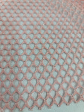 Load image into Gallery viewer, Fabric Sold By The Yard Blush Pink Fish Net Fabric Silver Shimmer
