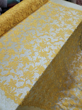 Load image into Gallery viewer, Fabric By The Yard Yellow Lace Guipure Embroidery Floral Flower Clear Sequin
