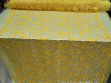 Load image into Gallery viewer, Fabric By The Yard Yellow Lace Guipure Embroidery Floral Flower Clear Sequin
