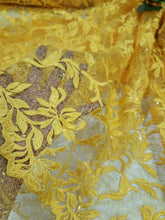 Load image into Gallery viewer, Fabric By The Yard Yellow Lace Guipure Embroidery Floral Flower Clear Sequin
