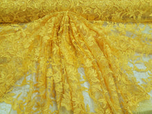 Load image into Gallery viewer, Fabric By The Yard Yellow Lace Guipure Embroidery Floral Flower Clear Sequin
