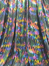 Load image into Gallery viewer, Fabric By The Yard Black Spandex Fire Flames Rainbow Metallic Pleather Stretch Multicol
