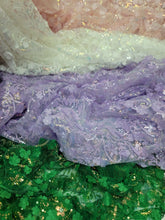 Load image into Gallery viewer, Fabric By The Yard 3d Floral Flowers Lavender Lace Embroidery Iridescent Sequins
