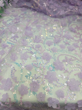 Load image into Gallery viewer, Fabric By The Yard 3d Floral Flowers Lavender Lace Embroidery Iridescent Sequins
