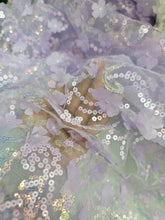 Load image into Gallery viewer, Fabric By The Yard 3d Floral Flowers Lavender Lace Embroidery Iridescent Sequins
