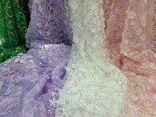 Load image into Gallery viewer, Fabric By The Yard 3d Floral Flowers Lavender Lace Embroidery Iridescent Sequins
