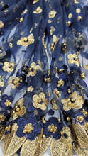 Load image into Gallery viewer, Embroidered Beads Lace Navy Blue Mesh 3d Gold Flower Fabric By The Yard Quinceañ
