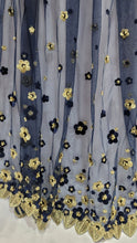 Load image into Gallery viewer, Embroidered Beads Lace Navy Blue Mesh 3d Gold Flower Fabric By The Yard Quinceañ
