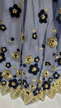 Load image into Gallery viewer, Embroidered Beads Lace Navy Blue Mesh 3d Gold Flower Fabric By The Yard Quinceañ
