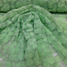 Load image into Gallery viewer, Embroidered Beaded Lace Apparel Fabric By The Yard Sheer Floral Apple Green
