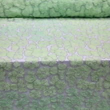 Load image into Gallery viewer, Embroidered Beaded Lace Apparel Fabric By The Yard Sheer Floral Apple Green
