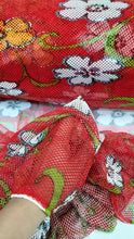 Load image into Gallery viewer, Fishing Net Fish Net Fishing Net Drag Net Fabric by the Yard Red FLORAL
