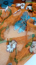 Load image into Gallery viewer, Fishnet Orange Fabric Blue Floral Embroidery Lace Fabric By The Yard White Flower
