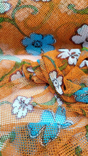 Load image into Gallery viewer, Fishnet Orange Fabric Blue Floral Embroidery Lace Fabric By The Yard White Flower
