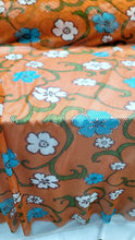 Load image into Gallery viewer, Fishnet Orange Fabric Blue Floral Embroidery Lace Fabric By The Yard White Flower
