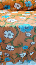 Load image into Gallery viewer, Fishnet Orange Fabric Blue Floral Embroidery Lace Fabric By The Yard White Flower
