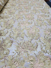 Load image into Gallery viewer, Gold Metallic Brocade Pale Yellow Floral Fabric By the Yard Dress Upholstery
