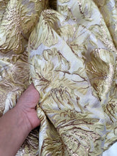 Load image into Gallery viewer, Gold Metallic Brocade Pale Yellow Floral Fabric By the Yard Dress Upholstery
