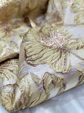 Load image into Gallery viewer, Gold Metallic Brocade Pale Yellow Floral Fabric By the Yard Dress Upholstery
