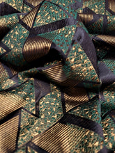 Load image into Gallery viewer, HUNTER GREEN BROCADE JACQUARD FABRIC BY YARD GOLD METALLIC BLACK TEXTURED
