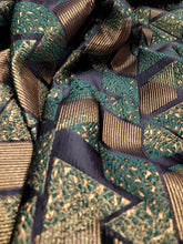 Load image into Gallery viewer, HUNTER GREEN BROCADE JACQUARD FABRIC BY YARD GOLD METALLIC BLACK TEXTURED
