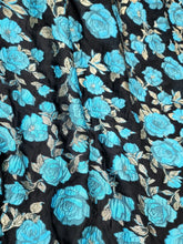 Load image into Gallery viewer, Fabric Sold By The Yard Black Organza Brocade Turquoise Floral Gold Accent Shee
