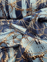 Load image into Gallery viewer, Navy Blue Sky Blue Metallic Brocade Fabric Sold By The Yard
