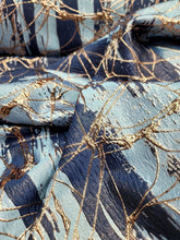 Load image into Gallery viewer, Navy Blue Sky Blue Metallic Brocade Fabric Sold By The Yard
