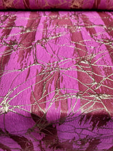 Load image into Gallery viewer, Metallic Brocade Fabric By Yard Fuchsia Red Gold Accent Embossed Textured Fabric
