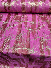 Load image into Gallery viewer, Metallic Brocade Fabric By Yard Fuchsia Red Gold Accent Embossed Textured Fabric
