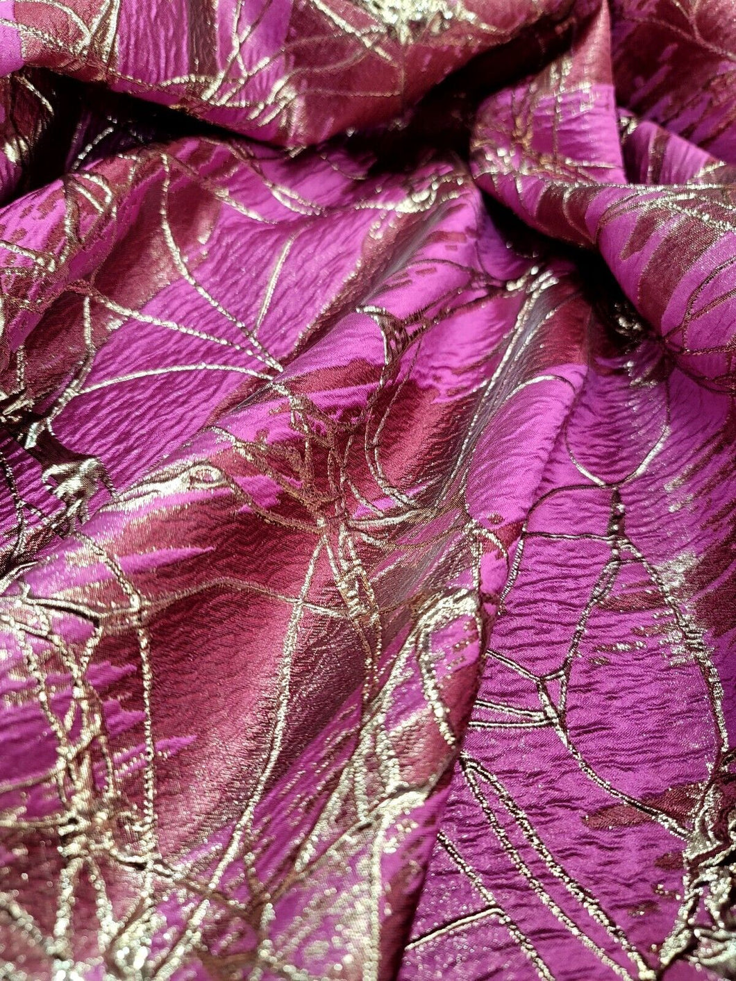 Metallic Brocade Fabric By Yard Fuchsia Red Gold Accent Embossed Textured Fabric