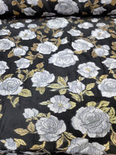 Load image into Gallery viewer, Silver Floral Black Organza Brocade Fabric Sold By The Yard FOR DRESS Home Decor
