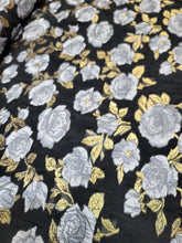 Load image into Gallery viewer, Silver Floral Black Organza Brocade Fabric Sold By The Yard FOR DRESS Home Decor
