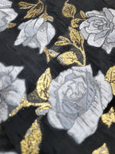 Load image into Gallery viewer, Silver Floral Black Organza Brocade Fabric Sold By The Yard FOR DRESS Home Decor
