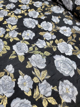 Load image into Gallery viewer, Silver Floral Black Organza Brocade Fabric Sold By The Yard FOR DRESS Home Decor
