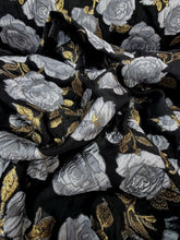 Load image into Gallery viewer, Silver Floral Black Organza Brocade Fabric Sold By The Yard FOR DRESS Home Decor
