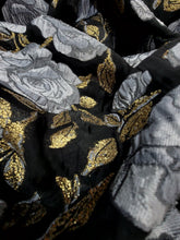 Load image into Gallery viewer, Silver Floral Black Organza Brocade Fabric Sold By The Yard FOR DRESS Home Decor
