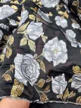 Load image into Gallery viewer, Silver Floral Black Organza Brocade Fabric Sold By The Yard FOR DRESS Home Decor
