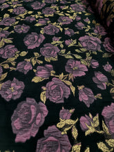 Load image into Gallery viewer, Mauve Floral Brocade Fo Dress Fabric Sold By The Yard Frech Sheer Black Organza
