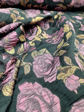 Load image into Gallery viewer, Mauve Floral Brocade Fo Dress Fabric Sold By The Yard Frech Sheer Black Organza
