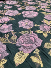 Load image into Gallery viewer, Mauve Floral Brocade Fo Dress Fabric Sold By The Yard Frech Sheer Black Organza
