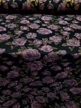 Load image into Gallery viewer, Mauve Floral Brocade Fo Dress Fabric Sold By The Yard Frech Sheer Black Organza
